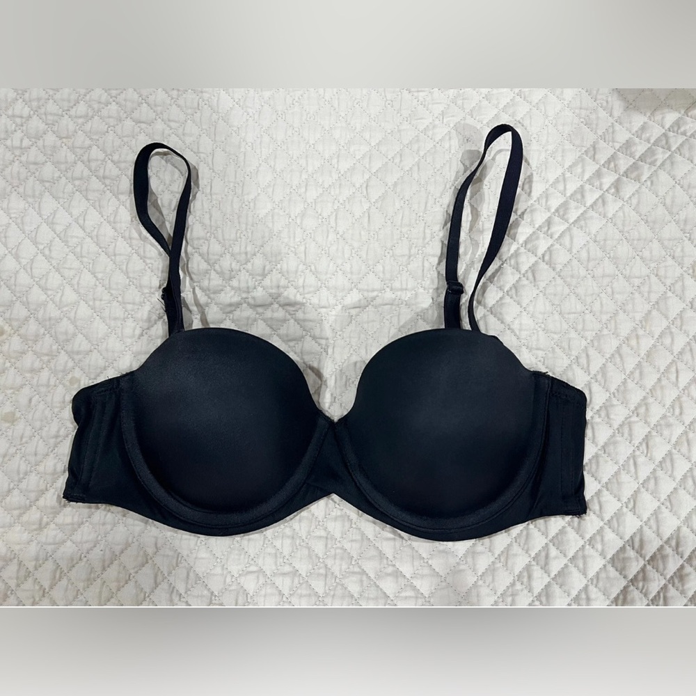 Maiden Form Ultimate Stay Put Strapless Underwire Bra Black Solid Size 34B